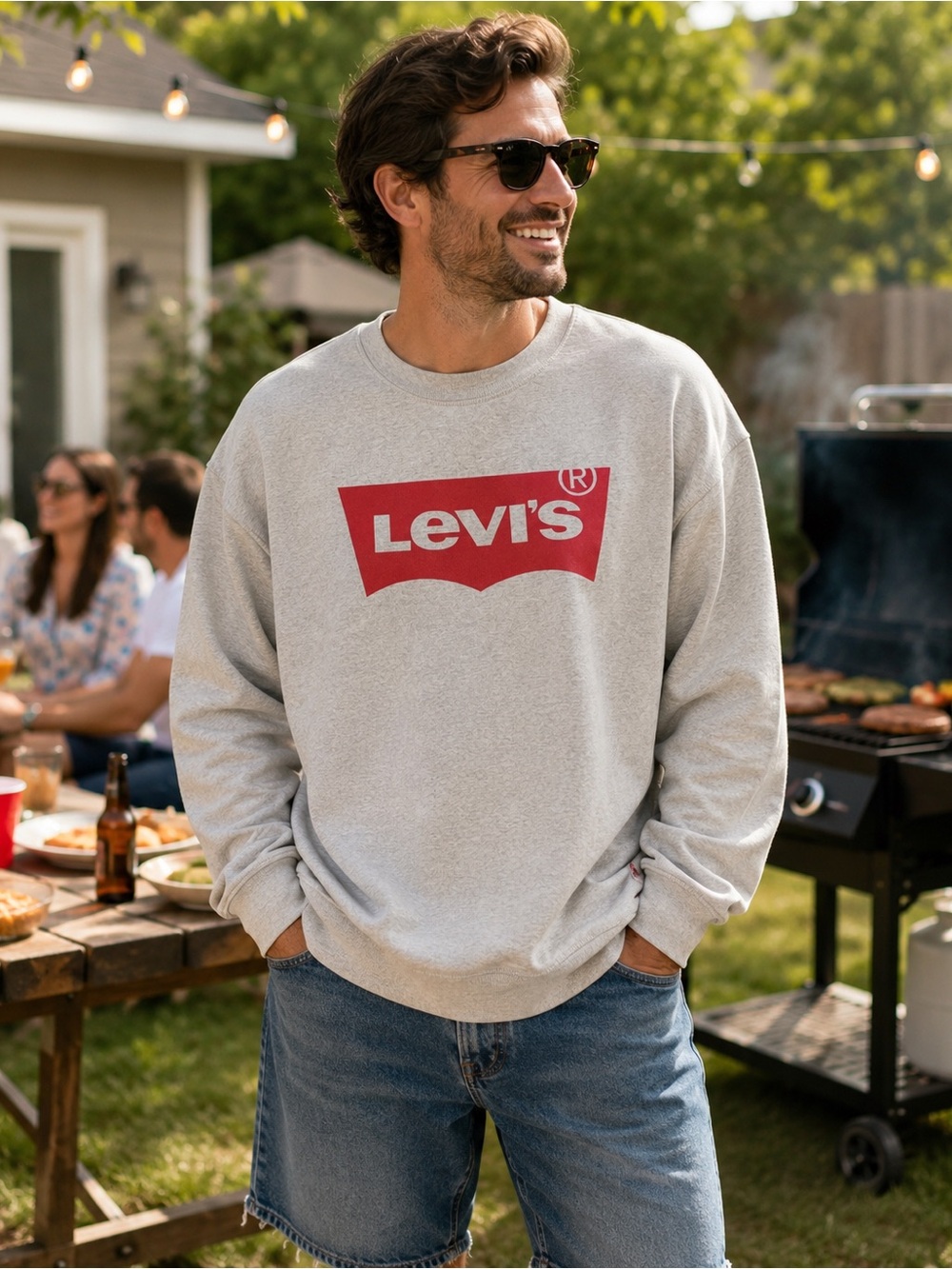 Levi's Light Gray Crewneck Sweatshirt with Red Logo 2X